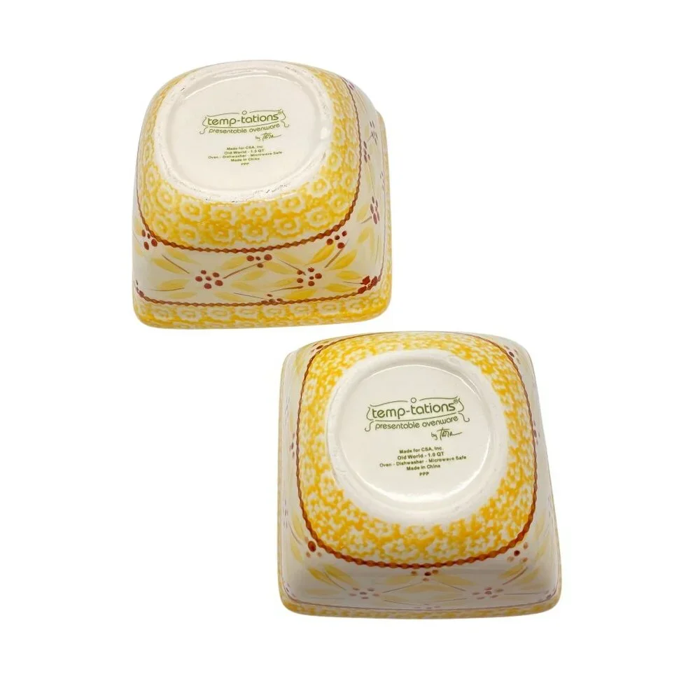 Temptations Old World Yellow square‎ serving bowls yellow 1.0 1.5qt set of two